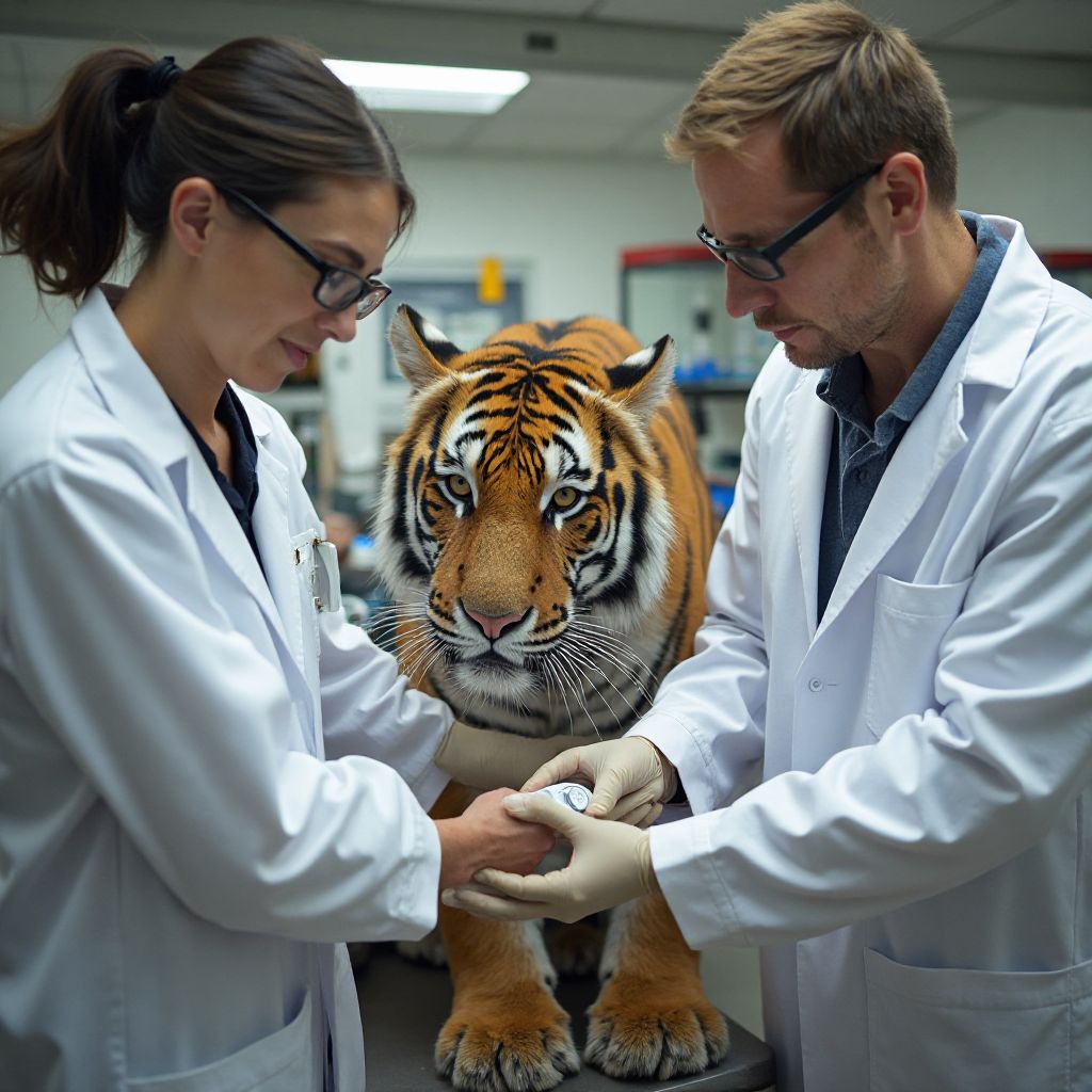 Conservation research team working with endangered species